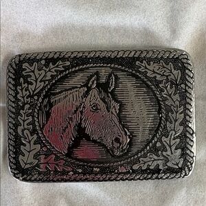 Vintage Pewter Horse Belt Buckle